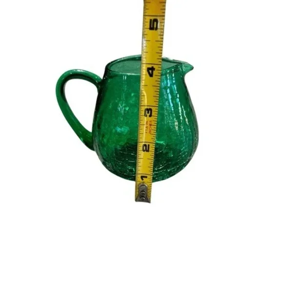 Vintage Crackle Glass Bud Vase Set Amber Green Blue Mini Pitcher Trio - Picture 6 of 15